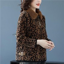 호피가디건 여성 가을 봄 인조 밍크 레오파드 카디건 니트 루즈핏 얇은 두꺼운 모피 칼라 류