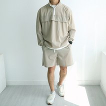 [맨즈북] 편안한 스판 남자 오버핏 트레이닝복 상하의 세트 반바지 셋업