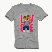 빅사이즈 남여공용 테디베어 곰인형 LOVE 곰돌이 레터링 프린팅 그래픽 반팔 티셔츠 커플티 단체티