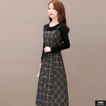 가바바 여성 빅사이즈 미디원피스 커튼코트 체크컬러패턴 나시 원피스 6XL까지 G58404