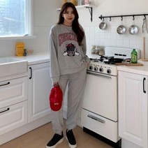 퍼니걸스 6053 루즈핏 불독 프린팅 맨투맨 조거 트레이닝 세트 여성의류