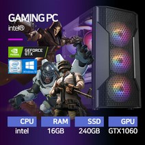 게이밍 조립 컴퓨터 16GB 240GB GTX1060 장착, 커넬, 골드