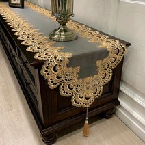 효담상회 예쁜 레이스 식탁보 테이블보 테이블 러너 13종, 40×220(6인용), 04.클래식 골드(메쉬)
