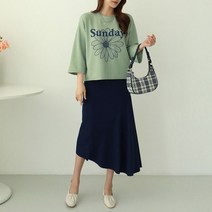 시크루즈 죠른 플라워 티셔츠 + 프릴 밴딩 스커트 세트 BDOE885