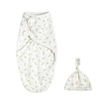 모슬린 담요 Swaddles 신생아 침낭 모자 부드러운 싸는 랩 코튼 침구 액세서리 목욕 수건, 70X58cm (3-4M), Green Floral Set
