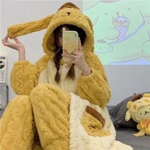 산리오 상하복 Sanrio Kuromi멜로디 잠옷 Y2k 플러시 의류 2 피스 여성용 플란넬 바지 카와이 홈 블랙 코랄 플리스