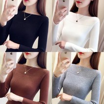 로로클로젯 여성용 라운드 일자넥 골지 데일리 니트