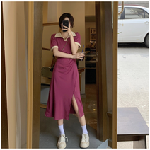 카라 셔링 원피스 블랙 핑크레드