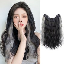 하이유니 시크릿 투톤 히피 펌 반가발 셀프 붙임머리 여자 여성 헤어 피스 패션 부분 가발, 네츄럴블랙+애쉬그레이