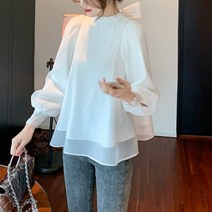 넷투넷코리아 여성 라운드넥 쉬폰 루즈핏 심플 블라우스 리본포인트