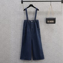 여름 빅사이즈 여성 통통 MM 데님 멜빵바지 와이드 점프슈트 S
