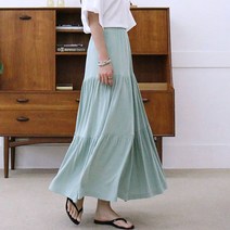 에이치진 캉캉 플레어 A라인 봄 여름 프릴 밴딩 롱 스커트