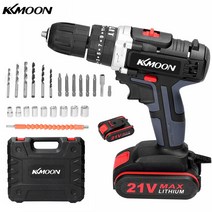 KKMOON 21V 무선 전동드릴 충전식 햄머드릴 임팩트드릴 세트, 블랙/배터리1개
