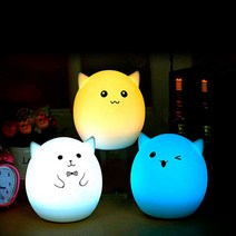 도매창고 LED 실리콘 고양이 캐릭터 터치 무드등 인테리어조명 USB 충전식 취침등 수유등 수면등, 3번-왕눈이