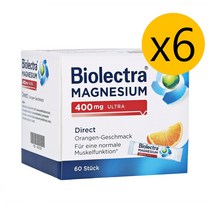 Biolectra 독일직구 헤어메스 바이오렉트라 마그네슘 400mg 울트라 다이렉트 가루 분말 오렌지맛 60포 6팩, 기본, 1개