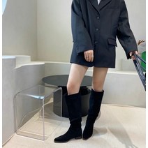 소가죽 스웨이드 롱 미들 부츠 셔링 통넓은 와이드 30 40 50 대 세련된