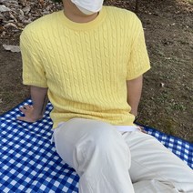 [MAN] 커플 시밀러룩 꽈배기 반팔 라운드 니트