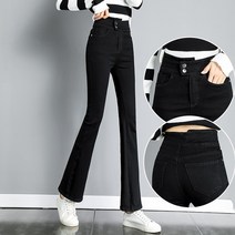 블랙데님바지 마이크로 맵다 부츠컷 여성 하이웨이스트 날씬해 보이는 2022 년 봄옷 트렌드 스판 슬림 4239442441