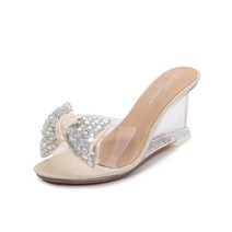 투명 언덕 8CM 언덕과 투명 꽃머리 큐빅 슬리퍼 LFD-1098-114