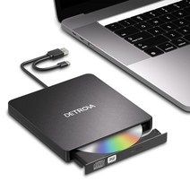 DETROVA DVD 드라이브 외장 외장 DVDCD드라이브 DVD레코 CDDVD-R 플레이어 USB3.0&Type-C 양용 케이블 WindowLinuxMac OS 대응 읽기 & 쓰기 에러 교정 TYPE-C 커넥터 부착 취급 설명서 첨부(블랙)
