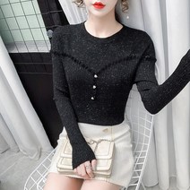 가을 겨울 상의 니트 레깅스 여 긴팔 이너 풀오버 슬림핏 패션 스타 반짝이