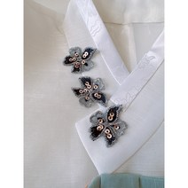 [그레이스샵] 리본공예 수공예 의류 홈 패션 부자재 4cm 남색 자수꽃 1pcs