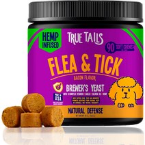 고양이영양제 True Tails 개를 위한 벼룩 및 진드기 예방 u2013 90 Bacon Soft Chews 개 제어 마늘 대마 비타민 B 복합체를 사용한 천연 치료 방부제 없음, [01] 베이컨