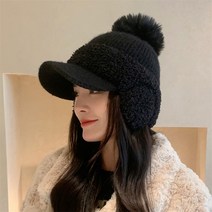 미리미터 니트 귀마개 털모자 방한 방울 모자 등산 골프 모자 귀덮개 귀달이, 블랙