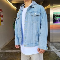일이오 남자 오버핏 후드 탈부착 워싱 데님 청자켓