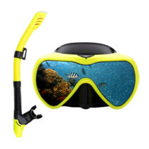 이치언리븐 스노쿨링 마스크 세트 UV차단 미러렌즈 (안티포그액 증정), 옐로우