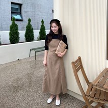 [겨울까지쭉] 뷔스티에 나시 골덴 멜빵 플레어 롱 원피스