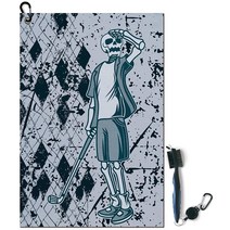 RainDamp 골프 타월 세트 와플 클립 패션 프린트 극세사 다용도 브러시 및 카라비너 포함 아버지의 날 장식 맞춤형 선물 블랙 카모 가방용 573395, Skull
