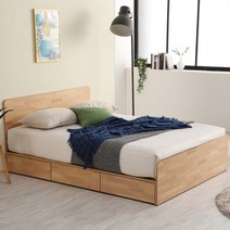 R8 벨리나 기본헤드 3칸서랍 침대 Q 양면매트리스Q, 오크