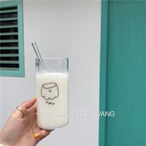 유리컵프린트 손수 심플 큐트 크림 푸딩 팬시 소녀마음 밀크 브런치컵 빨대컵 2241738138