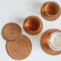 다세코 라탄 티코스터 컵 찻잔 나무 받침 홈 카페 테이블 매트 트레이 받침대 5종, 원형30cm