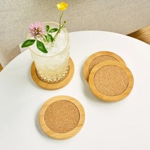 친환경 나무 컵받침 / 우드 Tablemat + 코르크 코스터, 1세트( 컵받침5개+컵받침홀더1개)