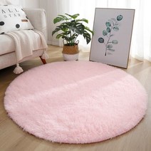 플러시 라운드 깔개 푹신한 흰색 카펫 거실 소프트 홈 장식 침실 키즈 룸 살롱 두꺼운 더미, Diameter 60cm, light pink