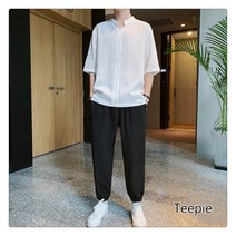 티피/Teepie 남성 린넨 캐주얼 트레이닝 세트 패션 반팔 티셔츠 투피스