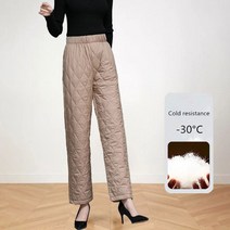 우모 바지 여성 겨울 다운 따뜻한 탄성 높은 허리 코튼 패딩 퀼트 스트레이트 스트레이트 와이드 레그 팬츠