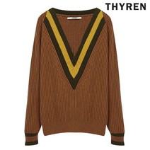 티렌 여성용 배색 브이넥 니트 풀오버 L204PWK901