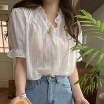 프릴 반팔블라우스 여름 데일리 화이트셔츠 레이스 면접블라우스 카라블라우스 꽃무늬블라우스