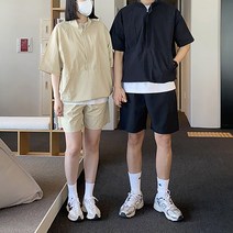 남녀공용 커플 바람막이 반집업 아노락 반팔 맨투맨 반바지 트레이닝 세트 5color