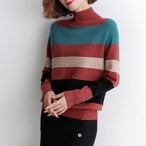 [오늘발송] 스타일아유 여성 스트라이프 반폴라 니트 루즈핏 니트티셔츠