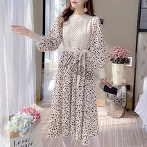 lime twig 여자 추동복 프렌치 플라워 원피스 코르덴 니트 스커트 니트 원피스 NO.62