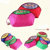 고급 단아한 꽃 무늬 자수 한복 코디 대형 전통 색동 가방 지갑 파우치 백 미니 복 주머니 한국 기념품 재료 봉투 은은한 예쁜 귀여운 포장 린넨 마 오곡 커피 향 포푸리 새해, 전통파우치(대)-퍼플랜덤