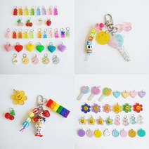 [하비라벨] 에어팟 키링 만들기 부자재 재료 열쇠고리 악세서리 DIY 스마일 캐릭터 인형 귀여운 키트, 체크꽃참_레드