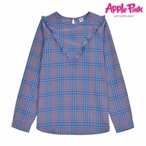 애플핑크 여아용 V라인 프릴 체크 블라우스 O503