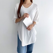 브이넥 루즈핏 여성 기모 롱티셔츠 5color