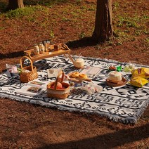 아웃도어 피크닉 매트 ins풍 화이트 프렌치 피크닉 천 용품 캠핑 풀세트 텐트 매트 식탁보, 흑백130X180Cm습기패드