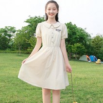 FANSYLI 중학생여여름한국판원피스소녀 스위트귀여운학생치마199호 5F